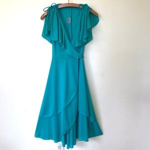 Samuel Blue Vintage 1970s Flowy Wrap Around Dress Turquoise M